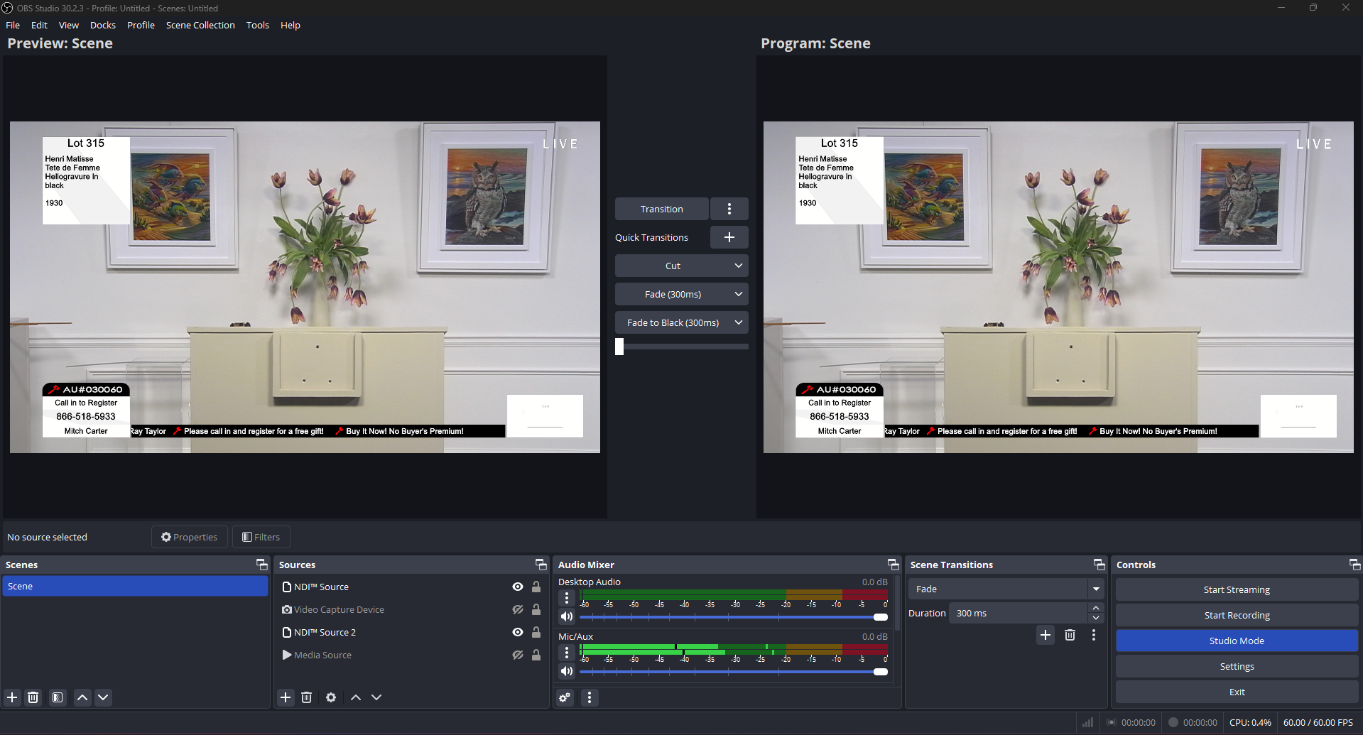 TVGI NDI source selected in OBS Studio
