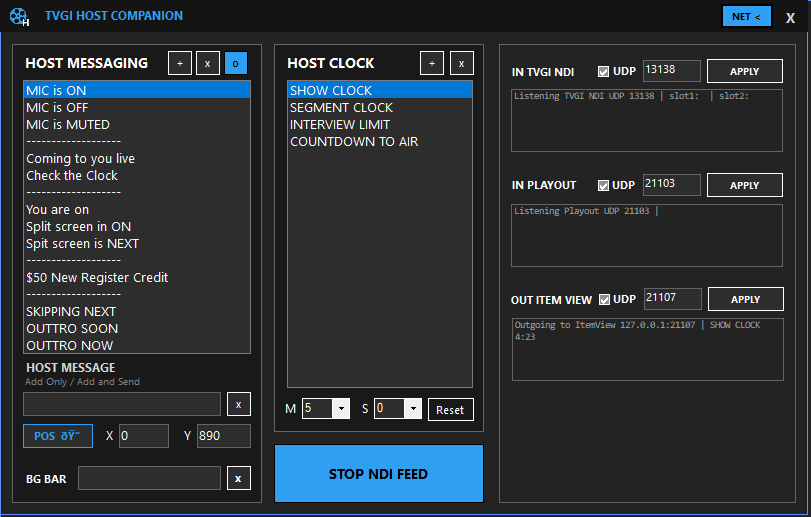 TVGI Host Companion control screen